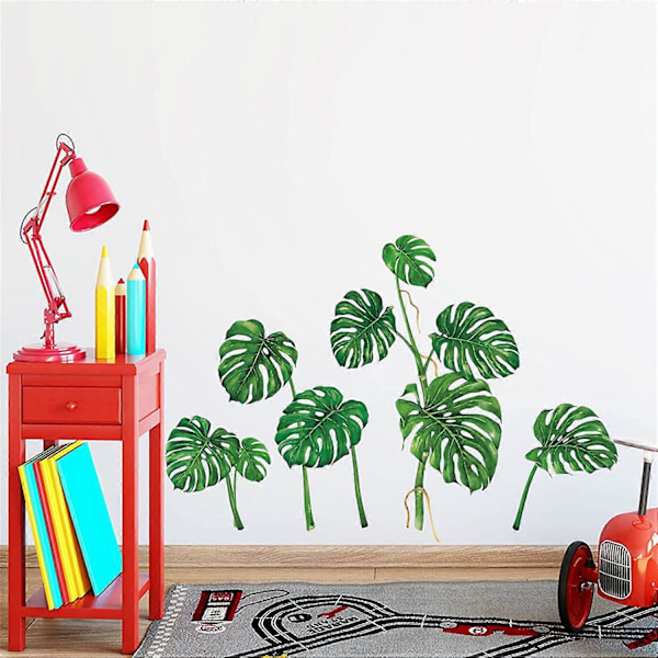 Tropiska Blad Klistermärken Gröna Blad Väggdekaler Monstera Deliciosa Liebm Palm Träd Blad Växt Väggdekaler Sovrum Vardagsrum TV Vägg Dörr Dekoration