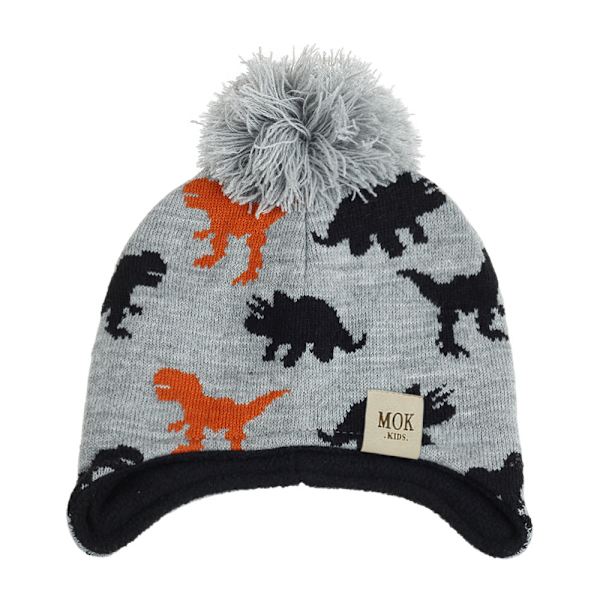 Stickad Mössa Ny Höst och Vinter Dinosaurie Jacquard Pojkar och Flickor Öronmuffar Mössa Barnens Ullmössa Light gray-MOK label S(3-18 months)