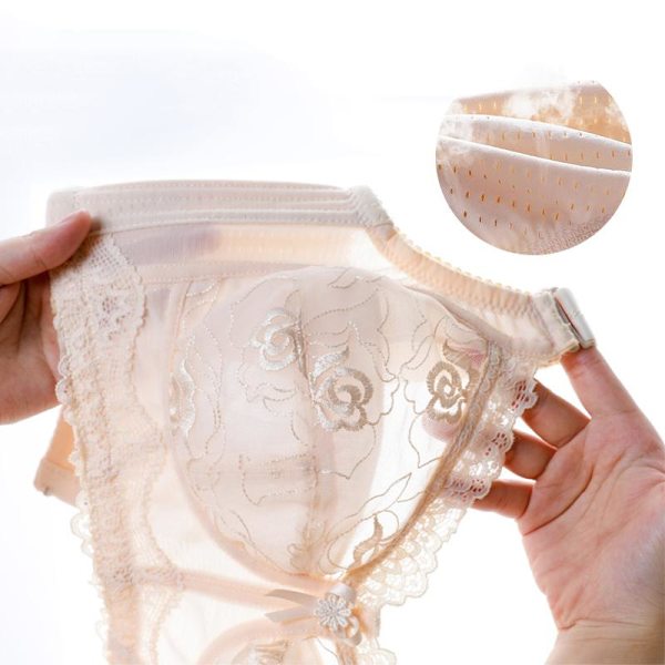 Trådlösa BH:ar för Kvinnor Broderi Sexiga Underkläder Minimizer Ultratunn Underkläder B C D E Kupa Beige 36C