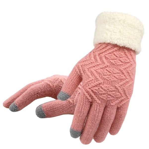 Vinter Kvinner Strikkede Hansker Berøringsskjerm Damehansker Strikket Tykke Varme Full Finger Myke Stretch Strikkevotter Damer Guantes Pink Free Size