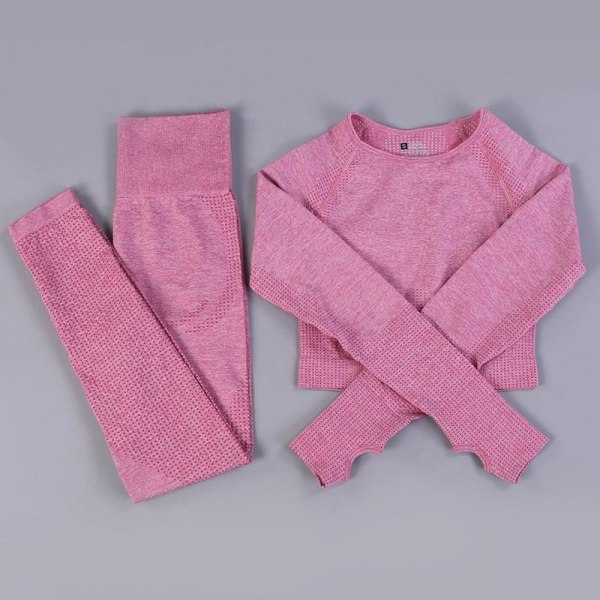 Set Kvinnor Fitness Sportdräkter GYM Duk Löpleggings Träningsbyxor 2pcs ShirtsPink M