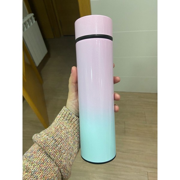 smart digital vattenflaska håller kyla och värme thermal flaska Rostfri Stål Termos för baby barn barn termer 500ml Green pink gradient