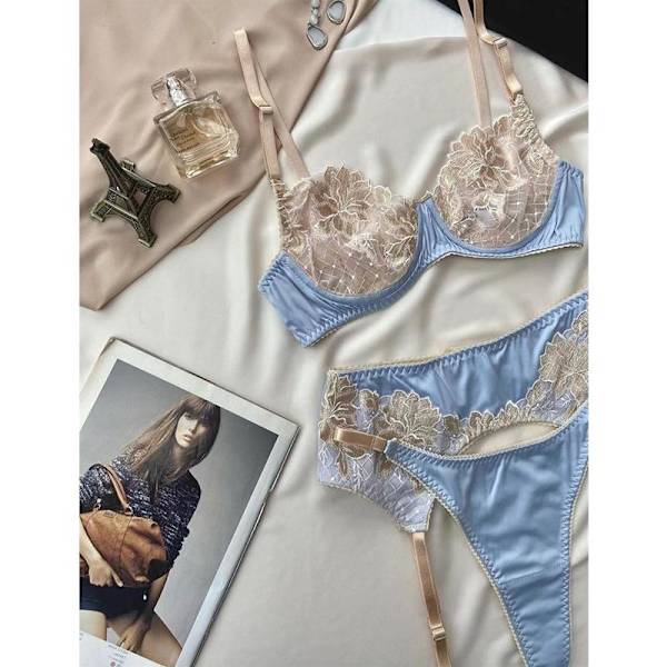Aduloty Sexiga underkläder för kvinnor sommar tunn bh-set delikat spets sömnad blomma broderi mesh perspektiv erotiska underkläder Golden L