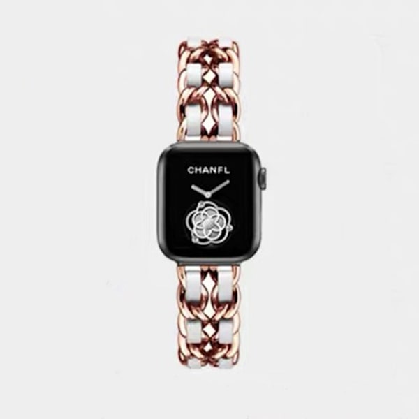 Klockarmband för Apple Watch iWatch 42/44/45/49MM Kort 6-ring Roséguld med vit