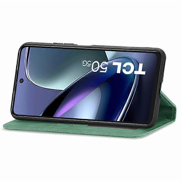 Kompatibelt Skal för TCL 50 5G, Läder med Kortfack, Magnetisk Stängning Green