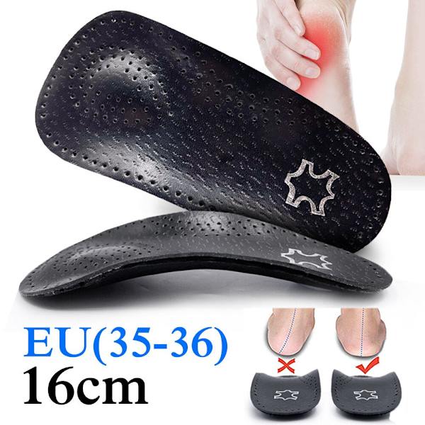 EiD Nytt hålfotsstöd 25mm Ortopedisk innersula Svart Läder ortopediska inläggssulor för Plattfot O/X Ben Korrigerad Skosula inlägg Half pad (EU 35-36) 1 Pair