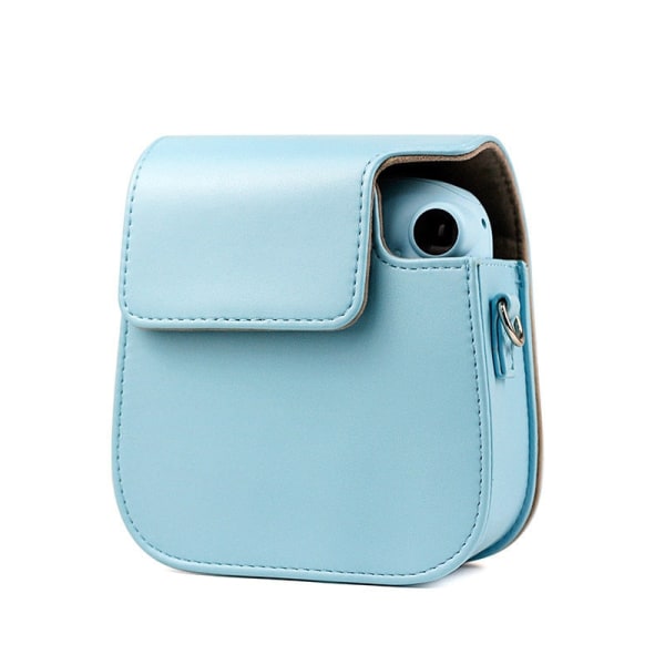 För Instax Mini 11 case PU-läder, mjuk cover för Fujifilm Polaroid-filmkameraväska med axelrem Blue