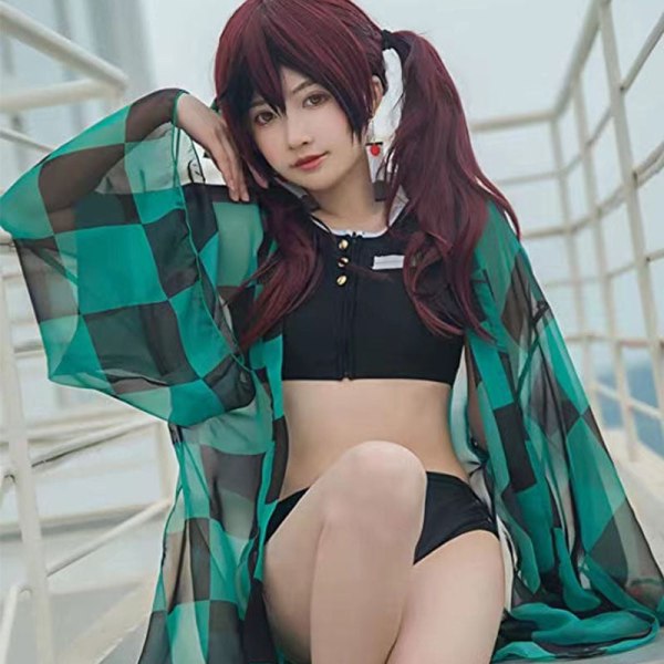 Demon Slayer Cosplay Kostume Badedragt Kimetsu No Yaiba Shinobu Kocho Kamado Nezuko Sommer Sexet Strand Bikini Sæt style4 M