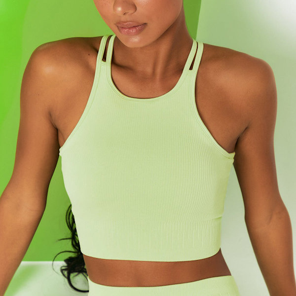 Sömlös Stickad Beauty Back Sexig Yoga Väst Fukttransporterande Sport-BH Löpning Fitness Kläder 6506 vest-yellow M