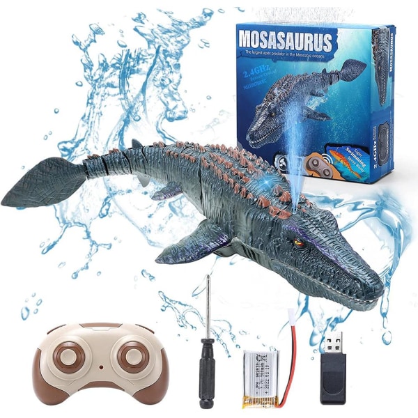 2.4G Fjernkontroll Dinosaur for Barn Mosasaurus Dykkeleker Rc Båt Med Lys Spray Vann For Svømmebasseng Baderom Badeleker Grey