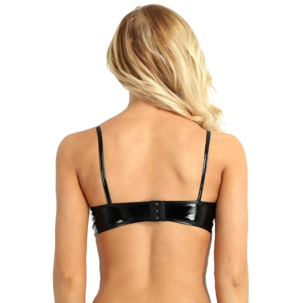 Dam Wetlook Faux Läder Spaghettiband Trådlös Utan Vaddering BH Topp Rave Wear Red M