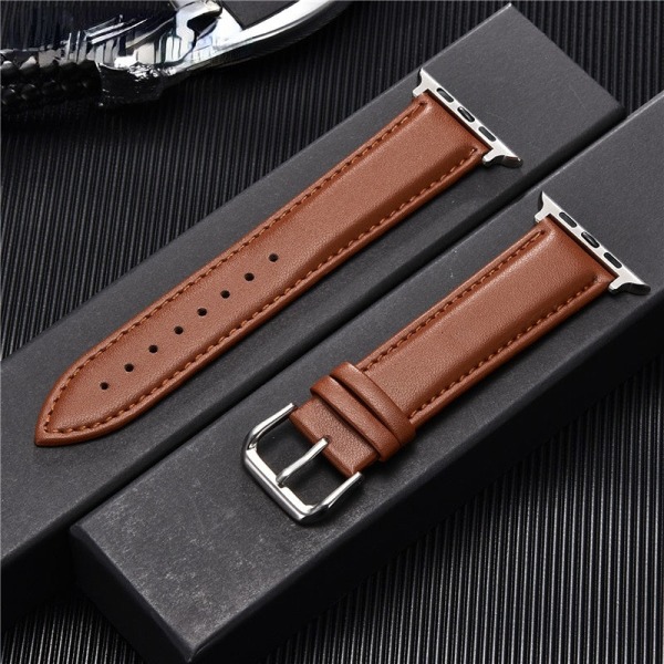 Kalvskinnsarmband i äkta läder 38 mm 40 mm 41 mm för iwatch 7 2 3 4 5 6 Soft Replace handledsrem 42 mm 44 mm 45 mm för Apple Watch Brown-W-B 42mm or 44mm or 45mm