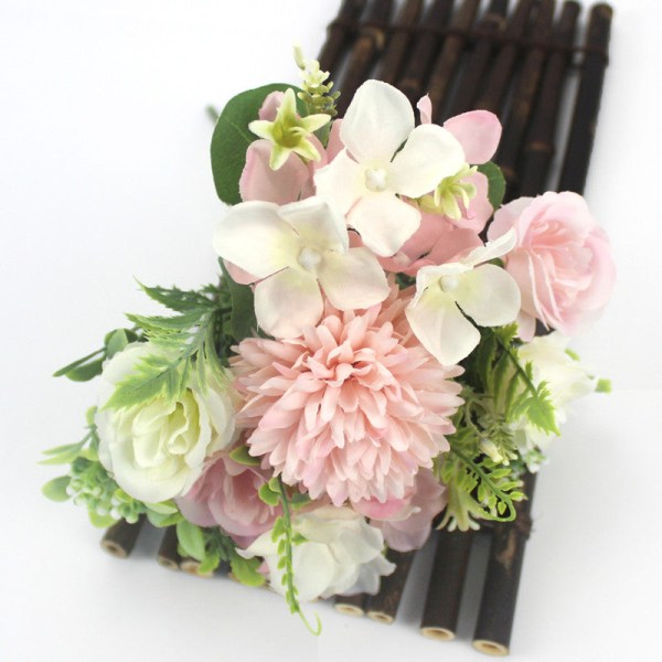 Rosa silkehortensia kunstige blomster bryllupsblomster til brud hånd silke blomstrende peon falske blomster hvit hjemmedekorasjon White