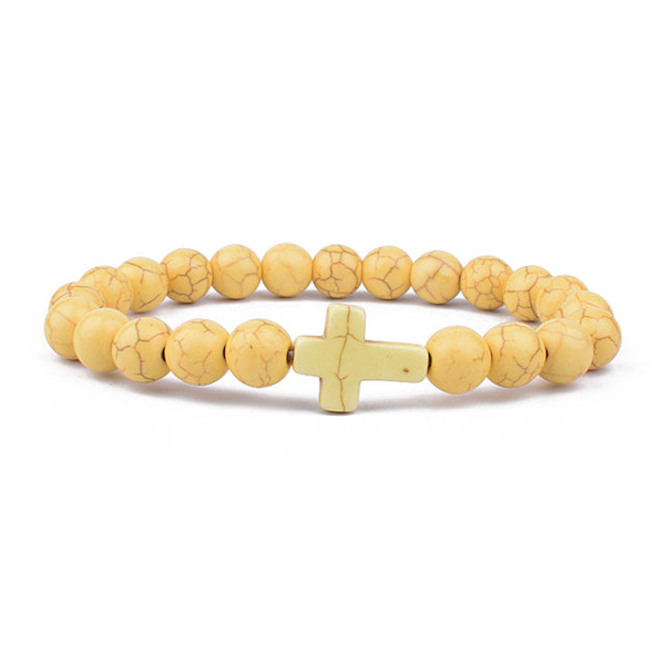 Charm Natursten Armbånd Kors Sort Lava Mat Perlearmbånd Håndlavede Mænd Kvinder Bøn Fitness Kæde Par Smykker Gave Blue