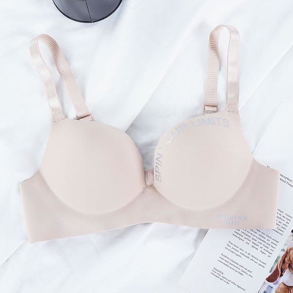 Plus Size Dam Seamless Ice Silk BH Letter Print BH Push Up Tank Top Mode Lingerie Bralette Sov-BH Bekväma Underkläder Beige 38/85