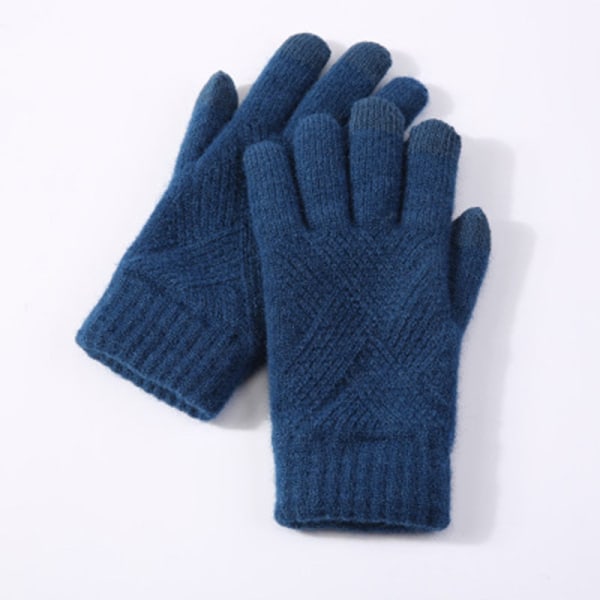 Dam Vinter Varma Stickade Hel Fingerhandskar Herr Enfärgade Ull Touch Screen Vantar Kvinnor Tjocka Varma Cykelkörhandskar H46 Light Pink One Size