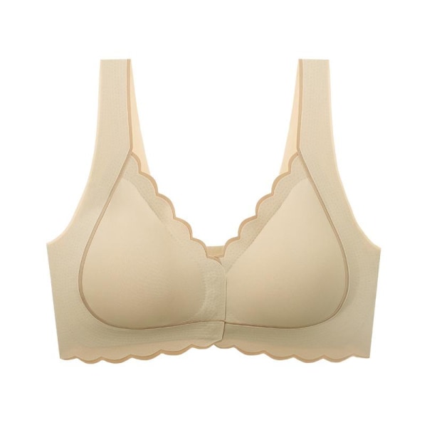 Sexig Push Up BH Front Stängning BH Trådlös Väst BH:ar För Kvinnor Solida underkläder Beige 38A