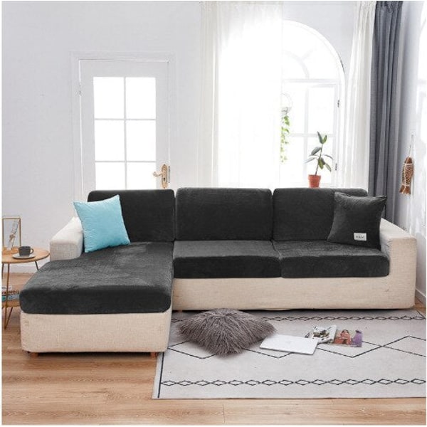 Tykt Velour Sofabetræk Ensfarvet Sofahynde Betræk Elastisk Slipcover Altomfattende Sofabetræk Spisestue light grey normal size-50-70