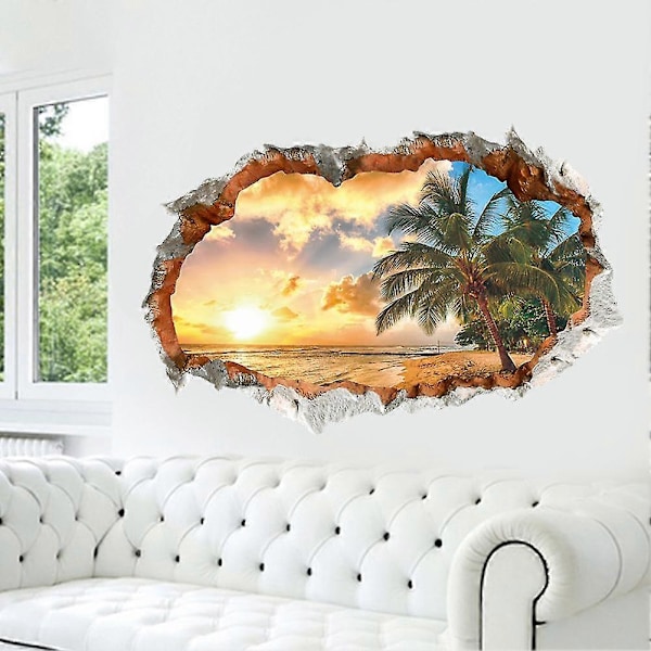 3D Väggdekorationer LE DE VACANCES (60x90 cm) I Självhäftande väggdekor landskap strand hav ocean palmträd I Inredning för vardagsrum sovrum kök hall p