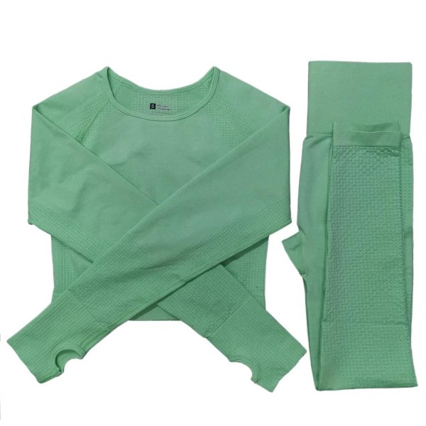Yoga Set Dam Fitness Sportkläder Träningsdräkter GYM Kläder Löpartights Träningsbyxor 2pcs ShirtsGreen L
