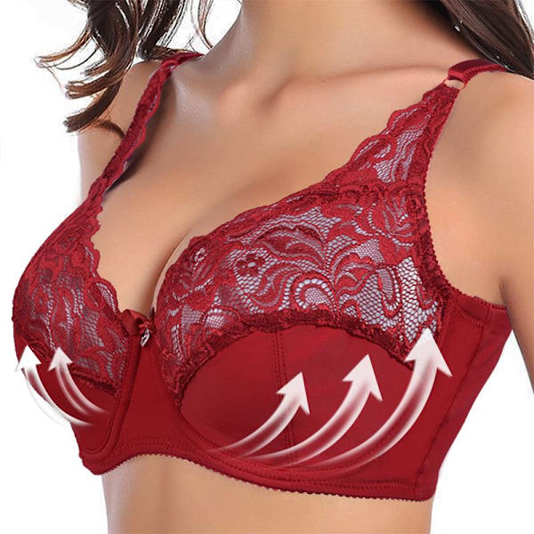 ECMLN 36-44 BC Ultratunn Transparent BH Stor Storlek Dam BH Enfärgad Spets Utskuren Soutien Gorge Underkläder Red 38/85C