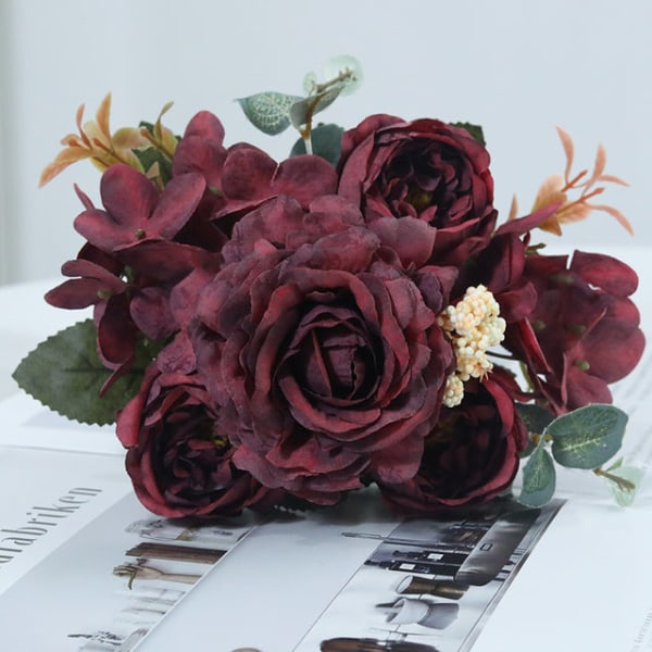 Hortensia Roser Kunstige Blomster for Hjem Bryllupsdekorasjoner Høy Kvalitet Høstbukett Mousse Peon Fake Blomst White