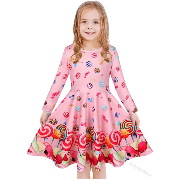 Barnklänning Julkläder Flickor Tryck Prinsessklänning Blue 130cm