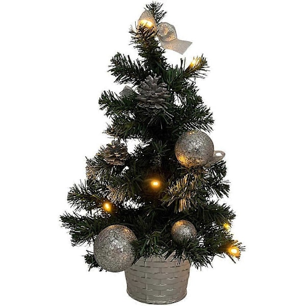 Riffelmacher Utsmyckad Julgran Belyst 50cm 20258 - Silver - Julgran med Ljusslinga Rosetter Julgranskulor