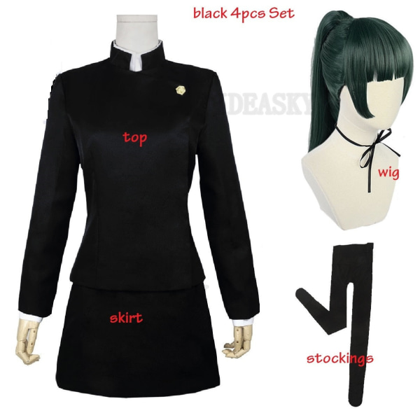 Anime Jujutsu Kaisen Cosplay Kostym Maki Zenin Grön Peruk Top Kjolskor Zenin Maki Halloween Julfest Uniform Män Kvinnor black 2pcs Set Women S