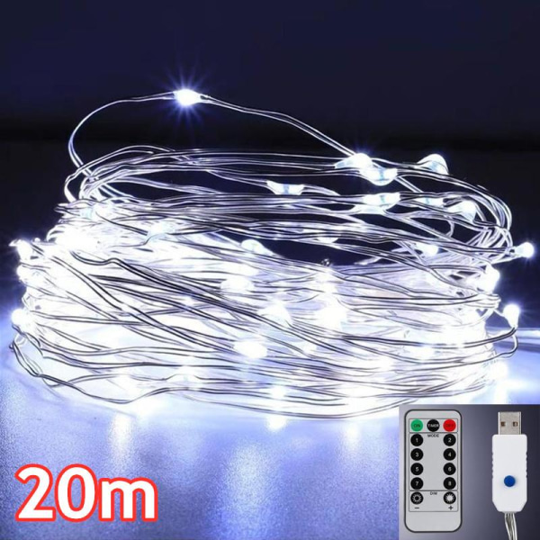 LED Fjernkontroll Garland Lysstripe for Multifunksjonell Skinnende Utendørs Dekorationslys Warm white LED-20m