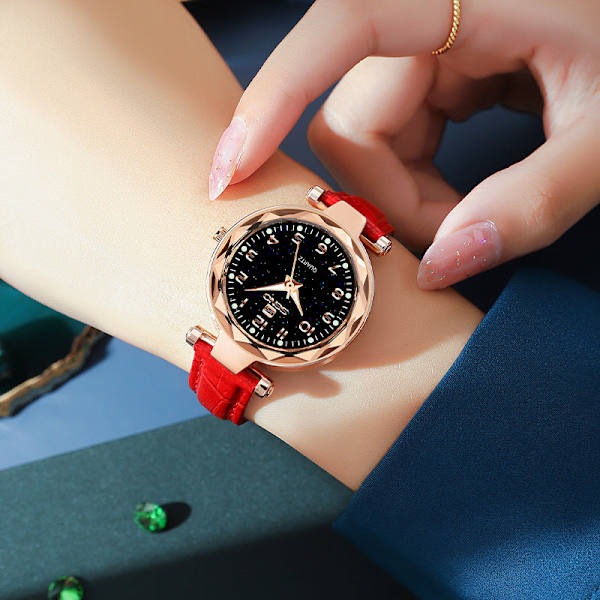 Stjernehimmel Klokke Dame Mote Vanntett Belte Quartz Klokke Starry red belt