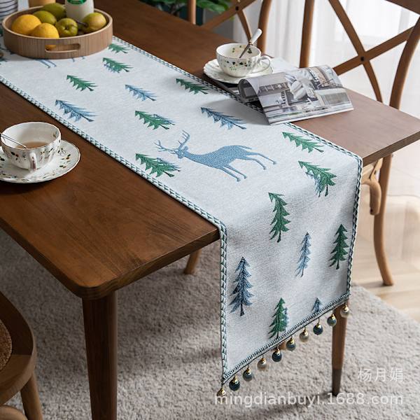 Amerikansk Hjorte Jacquard Bordløber Dugebetræk Klæde Pinoldok Flag Green 0.35*2