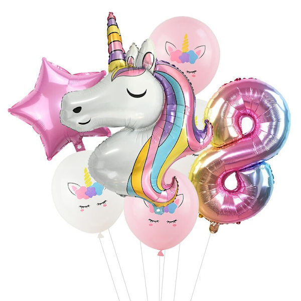 Regnbue Enhjørning Bursdagsfest Dekorasjon Engangsservise Sett Enhjørning Ballong Jente Baby Shower Barn Bursdagsfest Utstyr number8 set