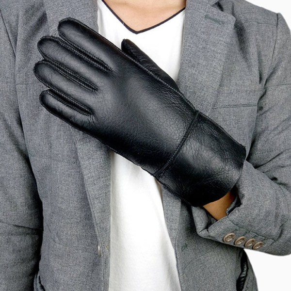 Nya Vinterhandskar för Män Varma Äkta Fårskinns-handskar för Män Termiska Get-päls Kashmir Äkta Läder Snöhandskar Manuella Black B One Size
