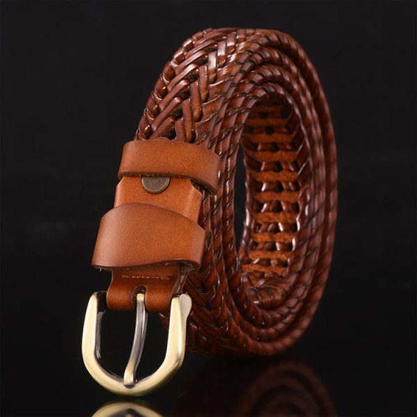 Herre Læderbælte Håndvævet Koreansk Casual Alsidig Simpel Trendy Buksebælte Style B (Wide Brown) 115cm