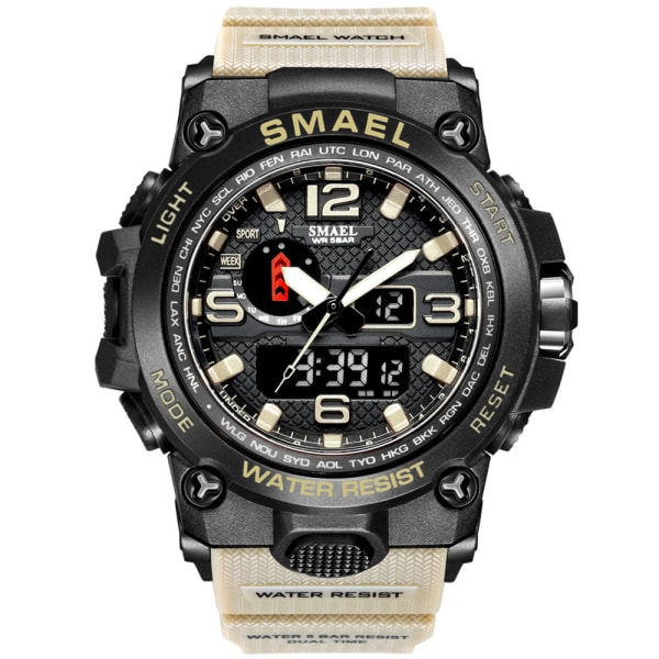 Warwolf 2 Special Forces Luminous Multi-Functional Vattentät Dubbel Display Män Middle School Student Sport Utomhus Stor Watch Män Black Gold