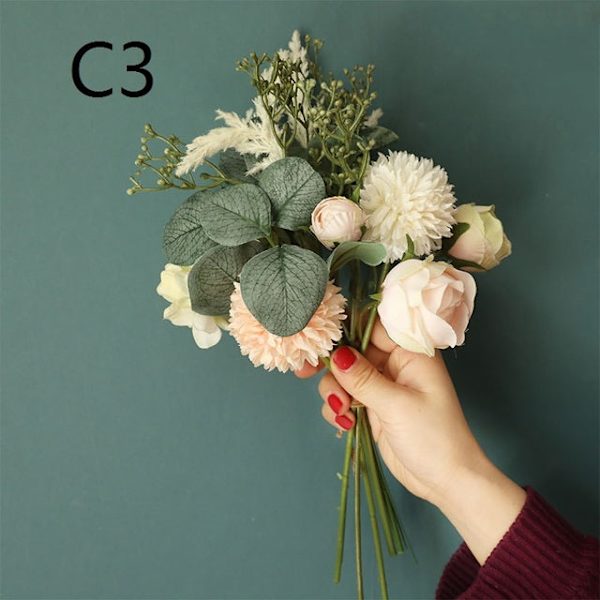 Konstgjord Blomma Maskros Eukalyptus Hybrid Bukett Bröllop Heminredning Grön Konstgjord Växt Falsk Blomma A3-champagne