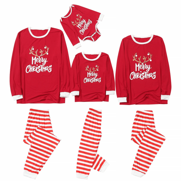 Matchende julepysjamaser for hele familien, matchende klær, bokstavtrykt topp + stripete bukser, antrekk pijamas de navidad familiar Red Kids 9-10Y