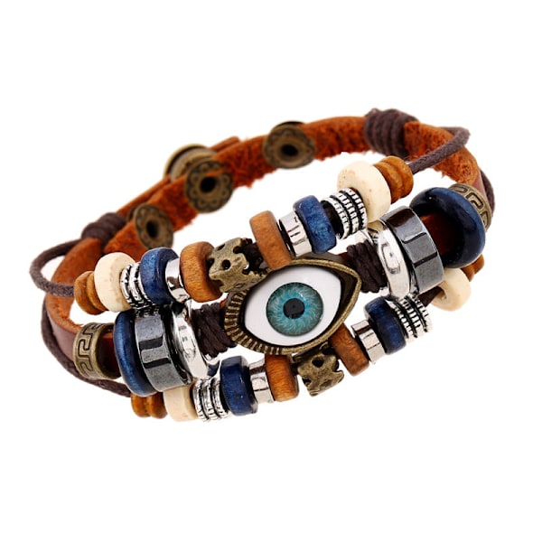 Populär Ornament Nytt Pärlbroderade Ögon Nötskinn Armband Utdragbart Justerbart Par Läderarmband Brown snap button