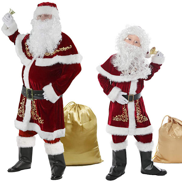 Juldräkt för vuxna Juldräkt för barn Jultomte Cosplay Kostym Jultomte Show Uppträdandekläder Children's eight-piece set
