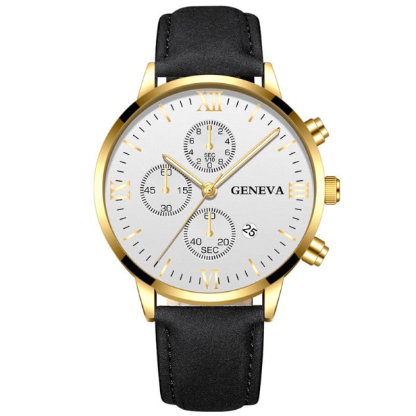 Watch Business Herrklocka Casual Geneva Quartz Watch Watch Belt Watch Black belt shell White needle