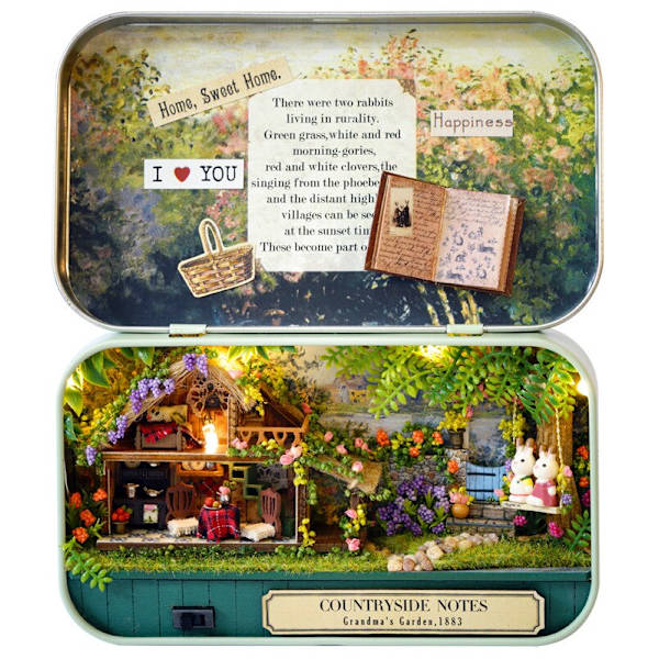 Boxteater Mini Dockhus Prefabricerat Miniatyr DIY Dockhus Kit Möbelfodral Leksaker För Barn Födelsedagspresenter Q004