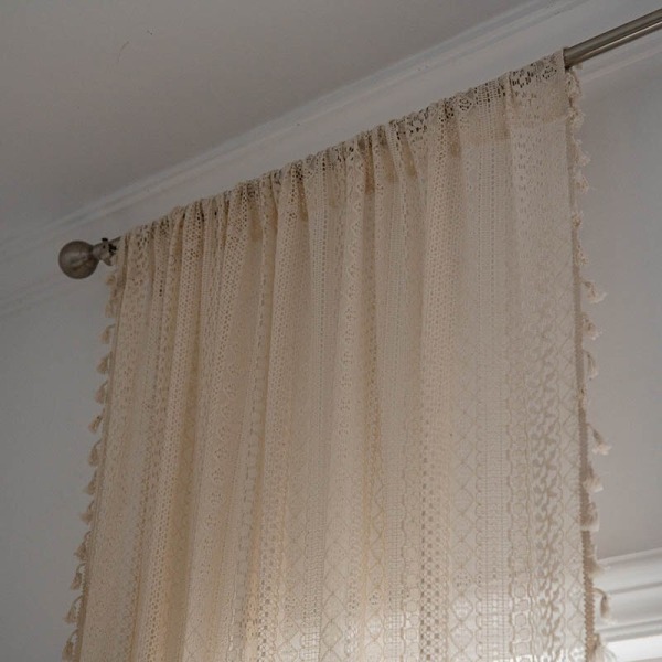 Gardin Amerikansk Stil Virkad Ihålig Tofs Mörkläggande Sovrum Kök Vardagsrum Fönstergardiner för Heminredning Beige W150xH280cm