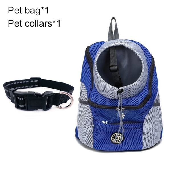 Pet Dog Bärväska Bärare För Hundar Ryggsäck Ut Dubbelaxel Bärbar Reseryggsäck Utomhus Hund Bärväska Set Blue with Collar L for 10-13kg