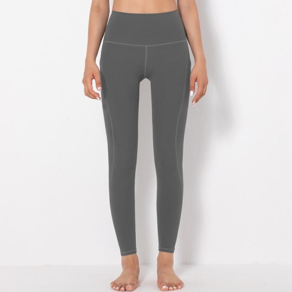 Lulu Dubbelsidiga Borstade Yogabyxor Kvinnors Höga elastiska Nakenkänsla Fitness nionde Hög midja Höftlyft Yogabyxor 6561 trousers-Army Green L