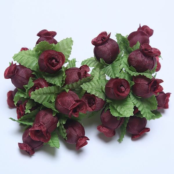 12 st Mini Konstgjorda Blommor Sidenros Bukett för Bröllopsfest Heminredning DIY Krans Scrapbook Tillbehör Red