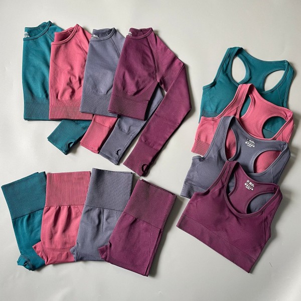 Yoga Set Sömlösa Sportkläder Tränings Sport Leggings+Top+BH Gym Set Kvinna Shirts Pants Green L