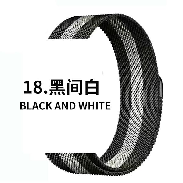 Kellon ranneke Apple Watch iWatch 42/44/45/49/46mm 0. sukupolvi 18 mustavalkoinen