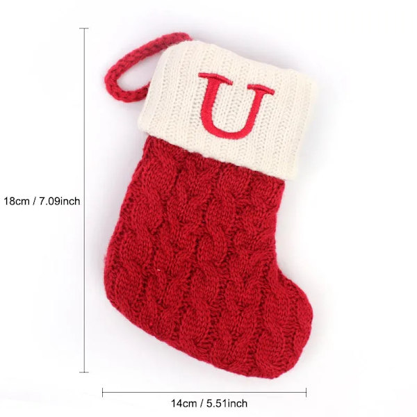 Hängbar Röd stickad Julstrumpa Snöflinga Bokstav Julstrumpa Julgranshängande Ornament 2024 Navidad Natal Xams U