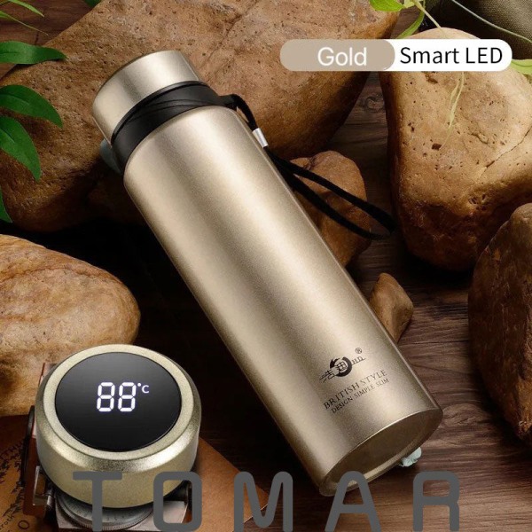 420-1800 ml stor kapacitet 304 tumlare av rostfritt stål Vakuum thermal Termos Vatten Kaffe Te Bärbar flaska Dropship 1000ml Red-Smart LED